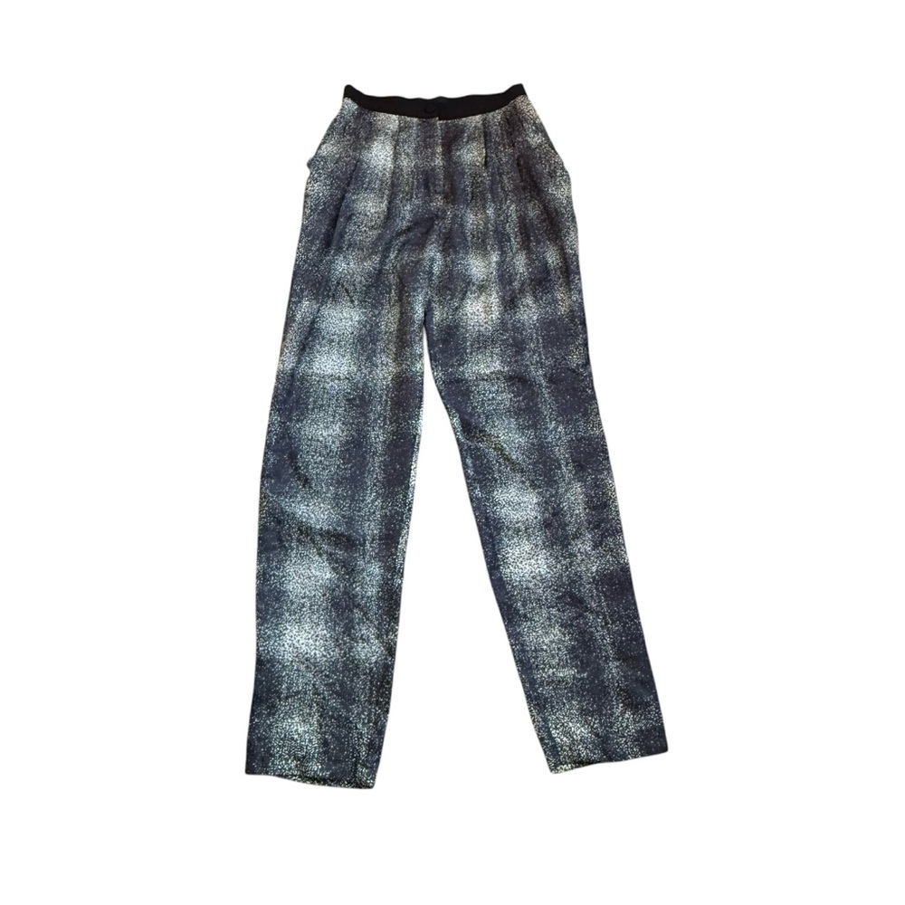 Won Hundred Women’s Silk Black Grey Plaid Speckled Pattern Pleated Tapered Pants